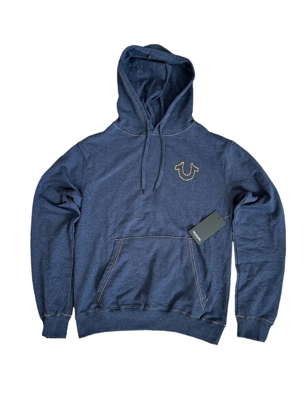 True Religion Hoodie Men's Navy EMB HS Pullover Logo Stitched Size Medium $119